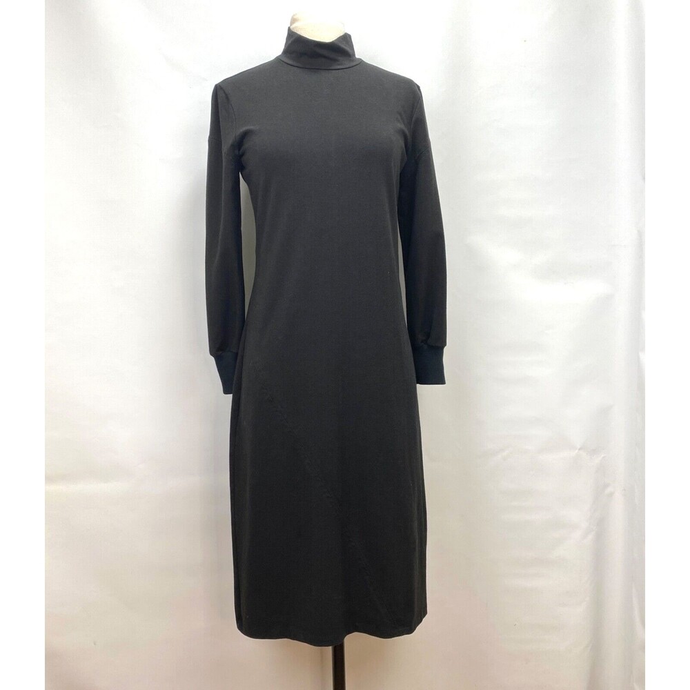 Blue Canoe Organic Black Dress Small Midi Knit Long Sleeves Mock Neck Career